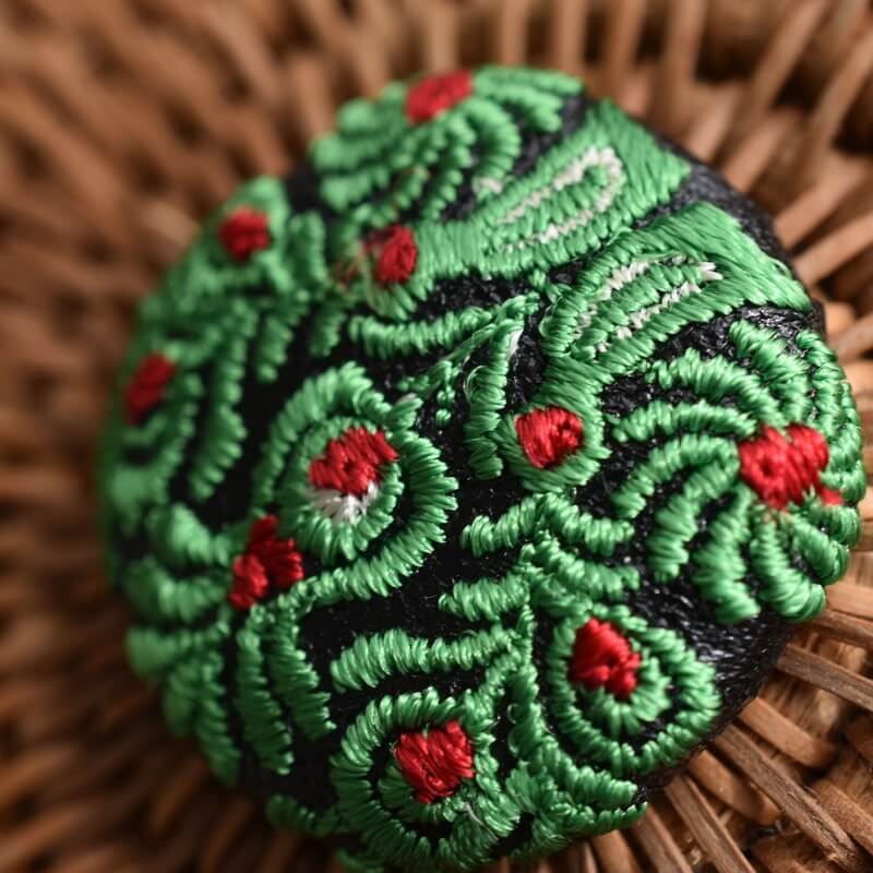 緑ハンガリー孔雀くるみボタンブルー刺繍ブローチ/29