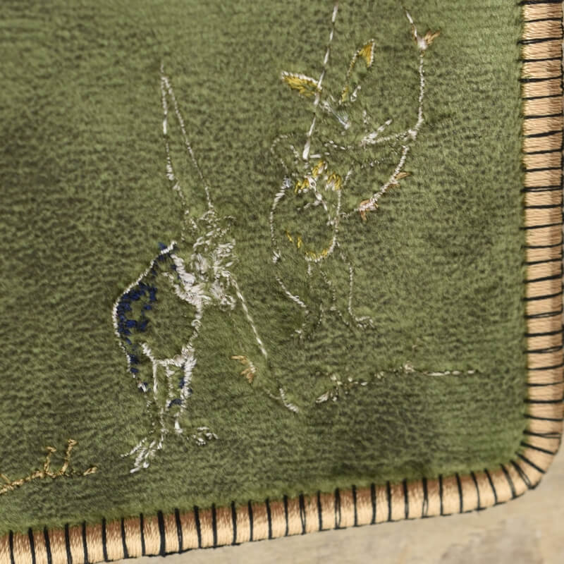 鳥獣戯画の刺繍コースター_射的アップ緑