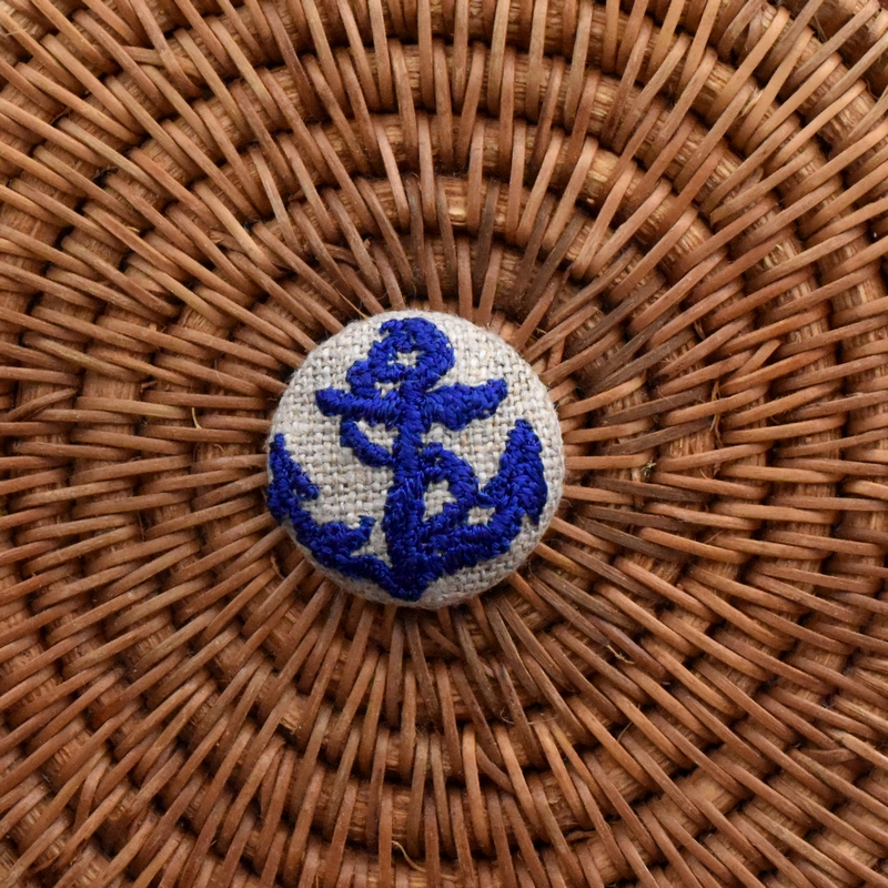 アンカー金青の碇･くるみボタン刺繍ブローチ/22