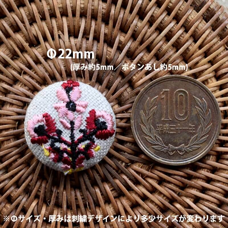 お花3輪ピンクくるみボタン刺繍ブローチ/22