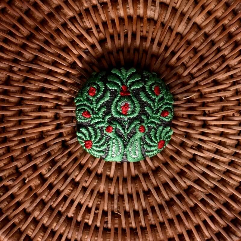 緑ハンガリー孔雀くるみボタンブルー刺繍ブローチ/29