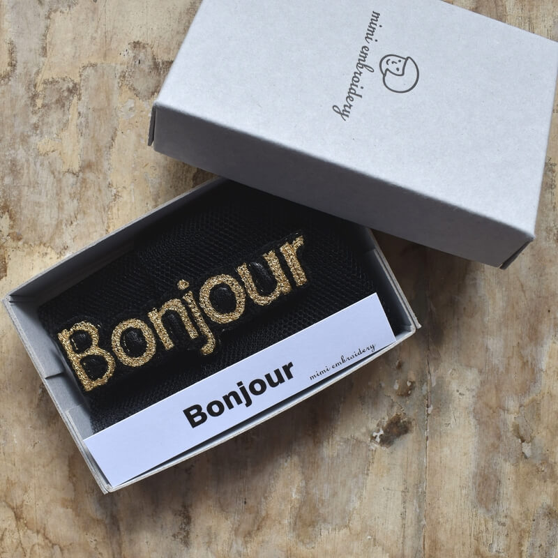 ボンジュール［Bonjour］刺繍クリップ箱と表