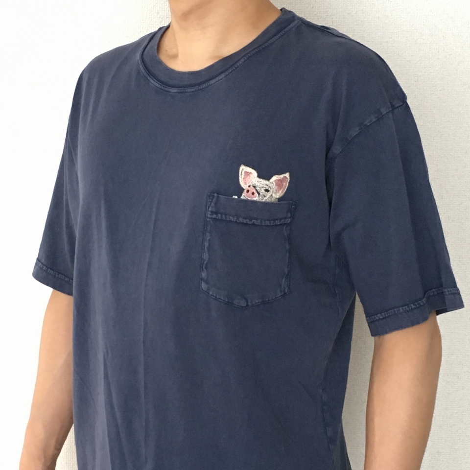 のぞくブタ刺繍tシャツ メンズ Mimi刺繍 東京 吉祥寺の小さな刺繍屋さん