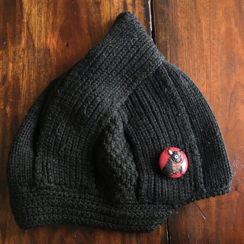 茶色いフレンチブルドックくるみボタン刺繍ブローチ/38