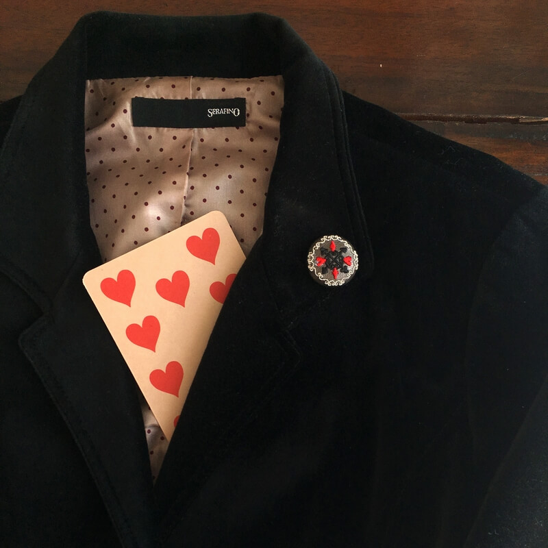 金トランプくるみボタン刺繍ブローチ/29