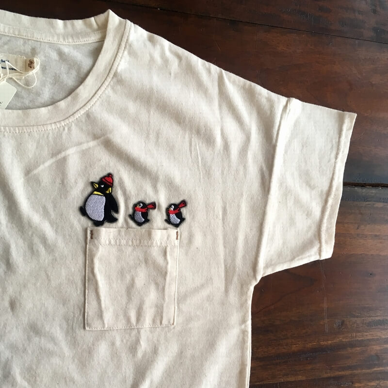 刺繍ワッペン/ペンギンニット帽Tシャツ