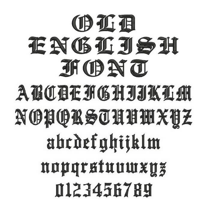 【OP-2019/old english（オールドイングリッシュ）】書体のアルファベットと英数字のフォントイメージ