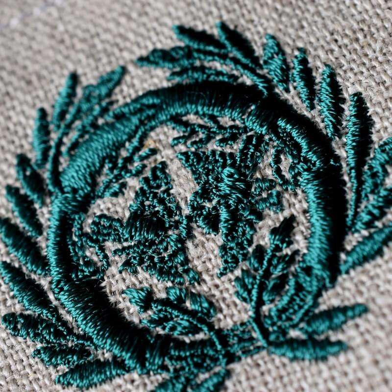 竹に雀の刺繍図案緑