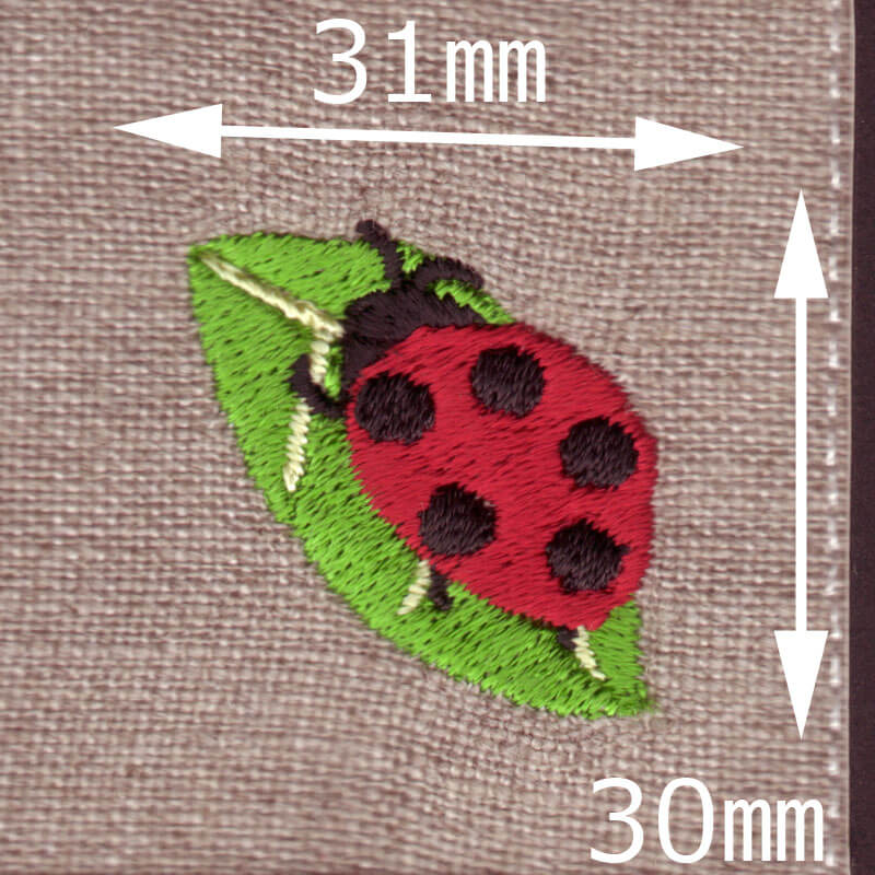 葉っぱてんとう虫[幸せを運ぶ虫]刺繍図案デザインのサイズ表記