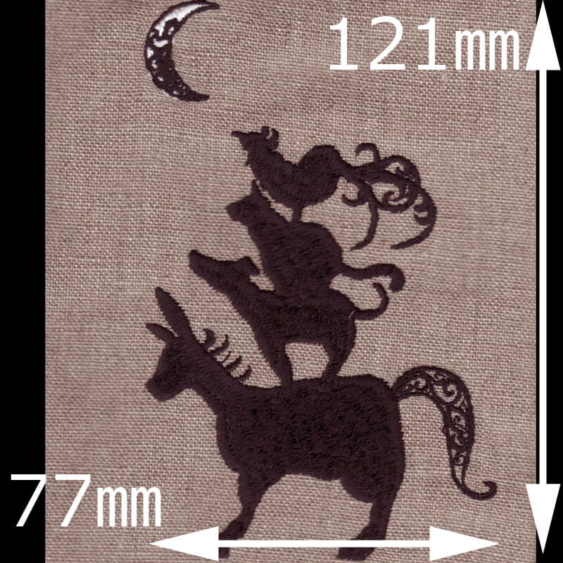 ブレーメンの音楽隊シルエット[グリム童話]刺繍図案デザインのサイズ表記
