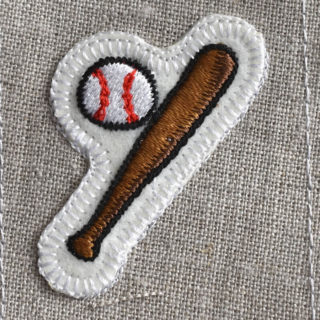 野球ボールバット刺繍図案ステッカー麻生地