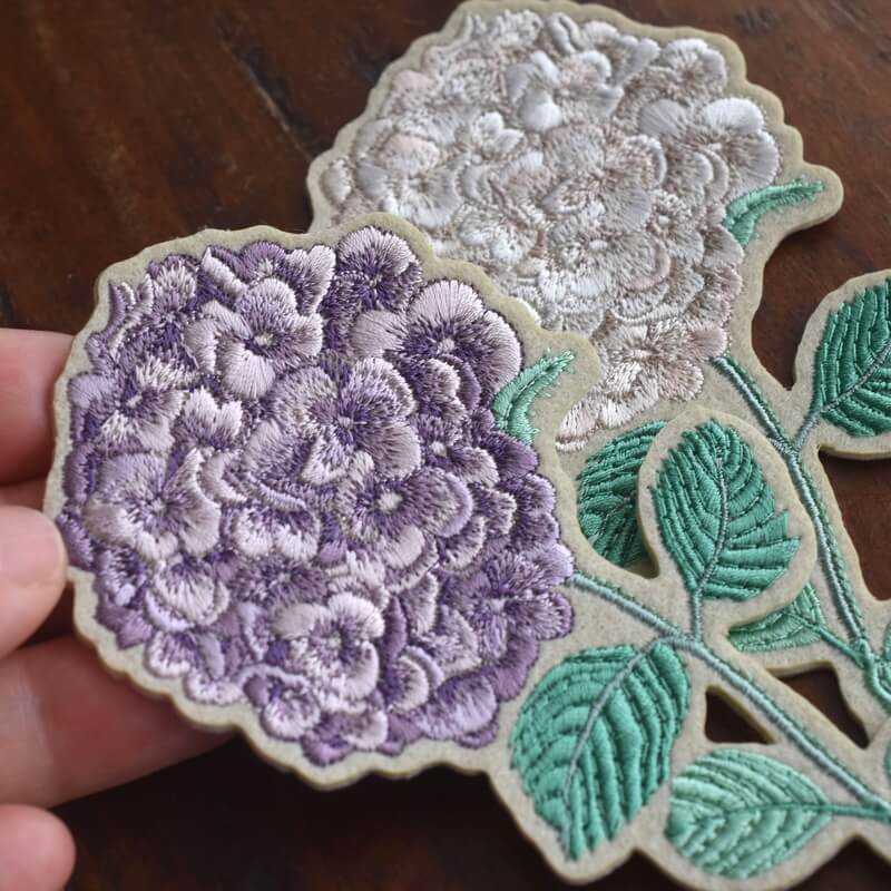 一輪花刺繍紫陽花の紫色ハンド