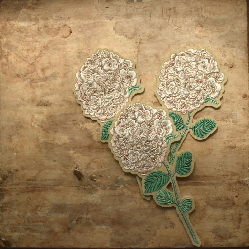 一輪花刺繍紫陽花のシルクホワイト3本