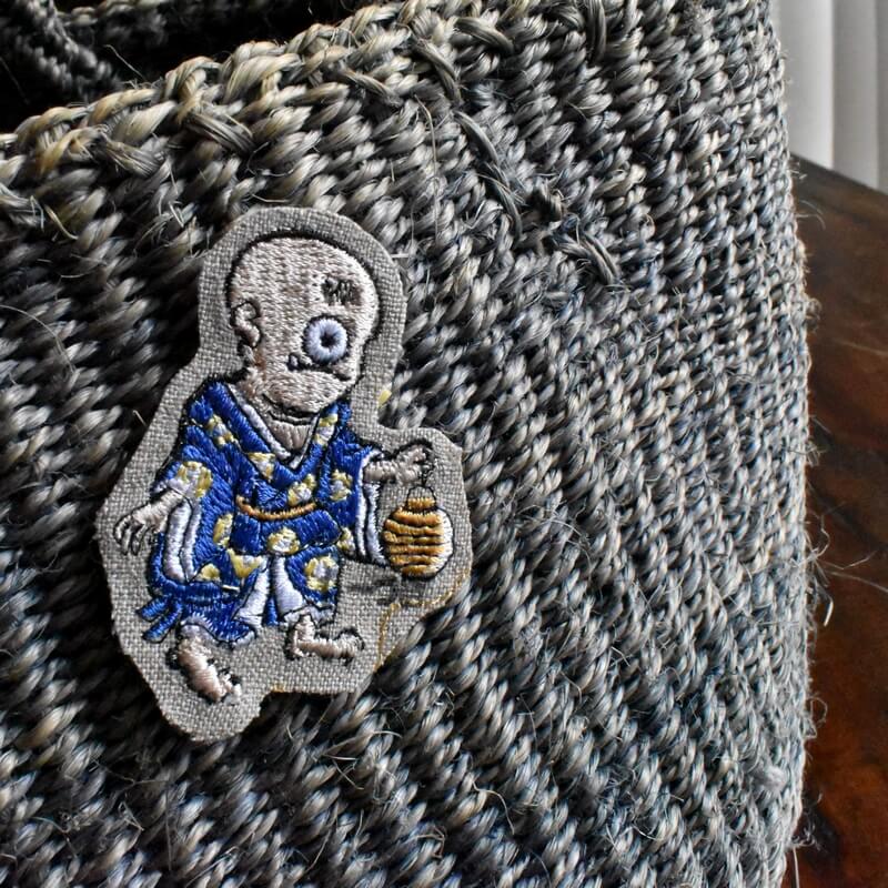 一つ目小僧妖怪刺繍のあっぷりけかご