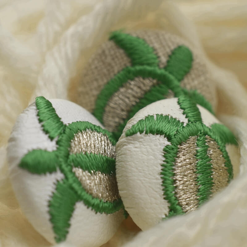 緑色のホヌ海亀くるみボタン刺繍ブローチ/22