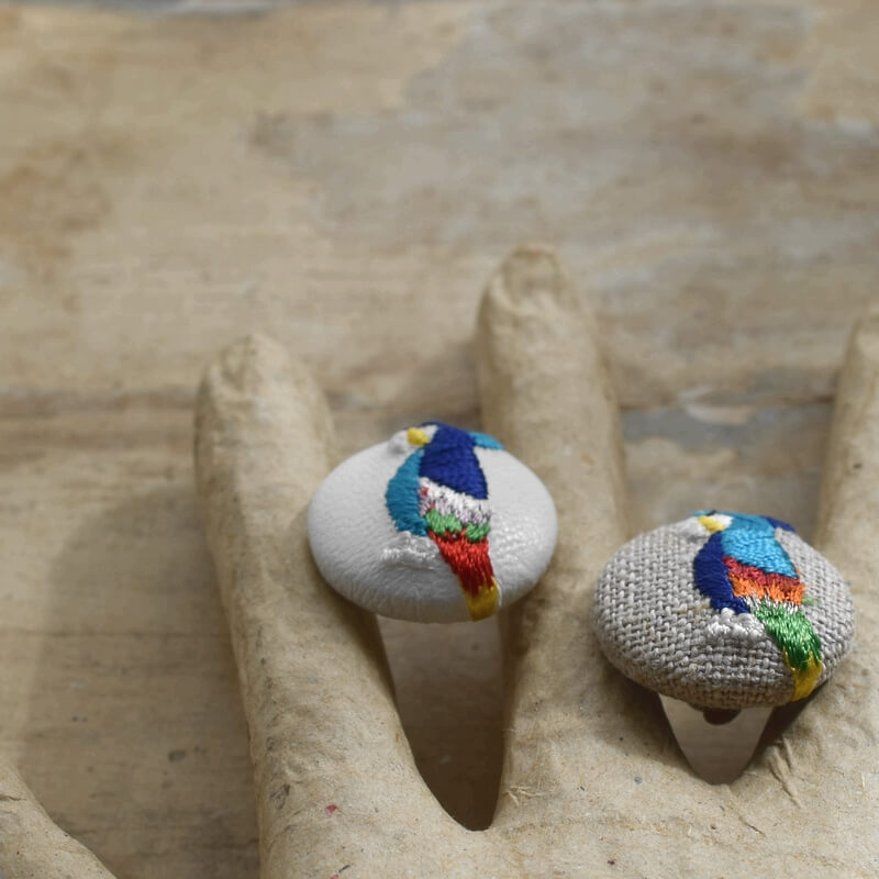 オウム･くるみボタン刺繍ブローチ/22