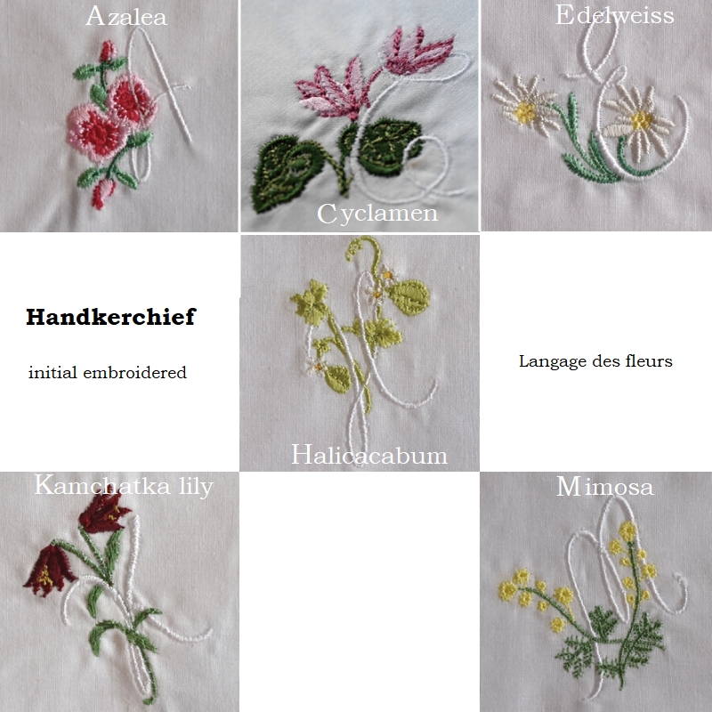 イニシャル刺繍入りハンカチ花の種類