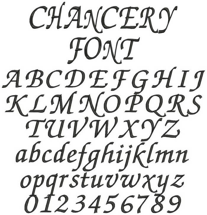 アルファベット・chancery書体のフォントイメージ