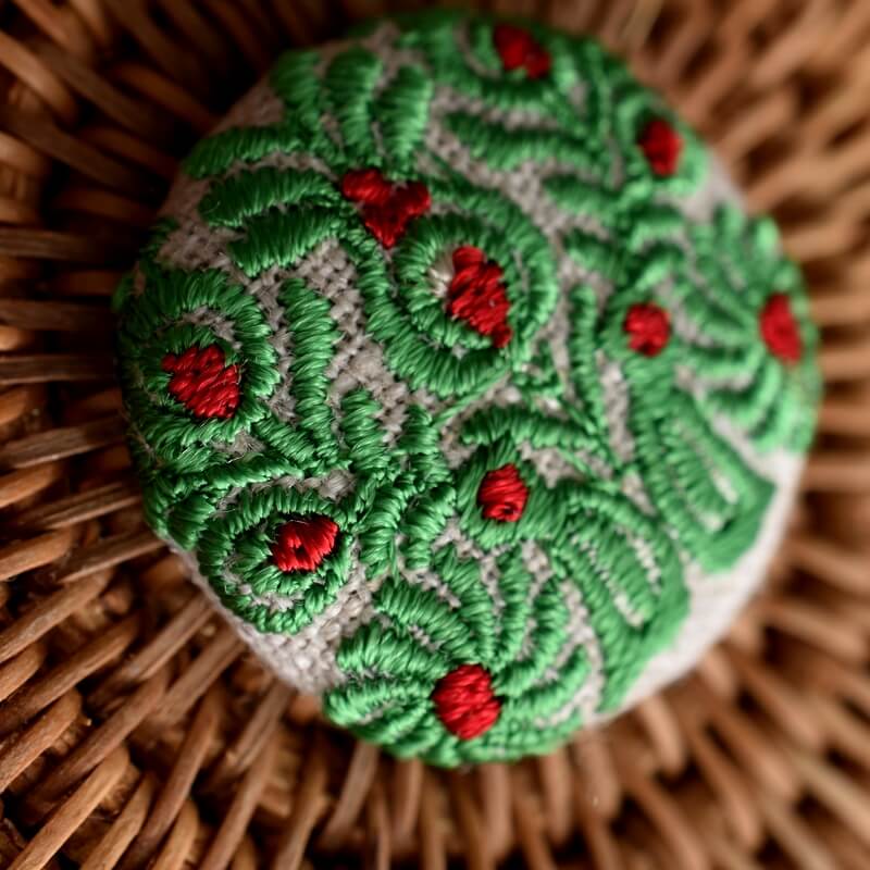 緑ハンガリー孔雀くるみボタンブルー刺繍ブローチ/29