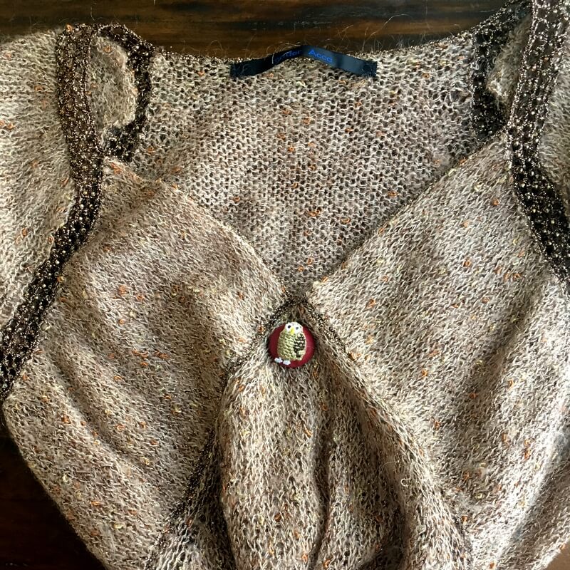 フクロウくるみボタン刺繍ブローチ/22